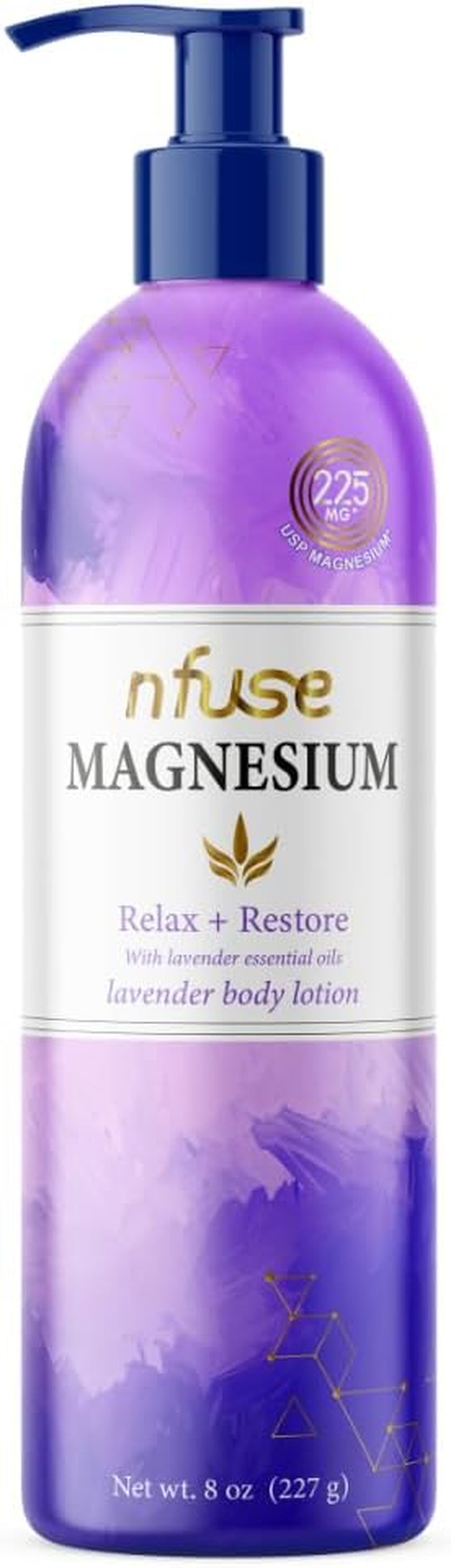 Magnesium Lotion - 225 Mg USP Magnesium Chloride, Lavender Essential Oils, Fast Absorbing, Calming, Stress Relief & Muscle Relaxation - Natural Body Lotion, 8 Oz