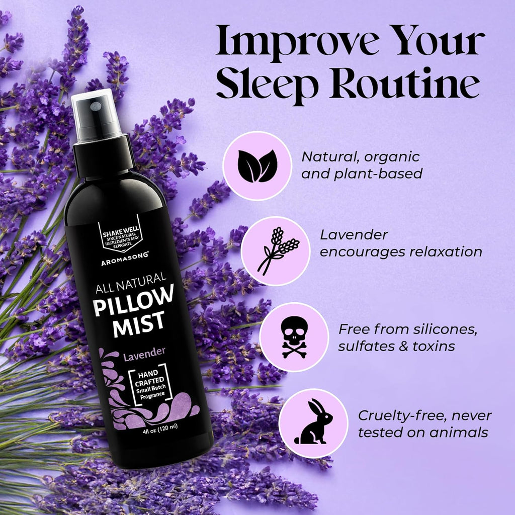 Lavender Pillow Spray for Sleeping - All Natural Calming Linen & Bedtime Sleep Mist for Deep Sleep - Pillow Spray Aromatherapy with Botanical Essential Oils for Relaxing Stress